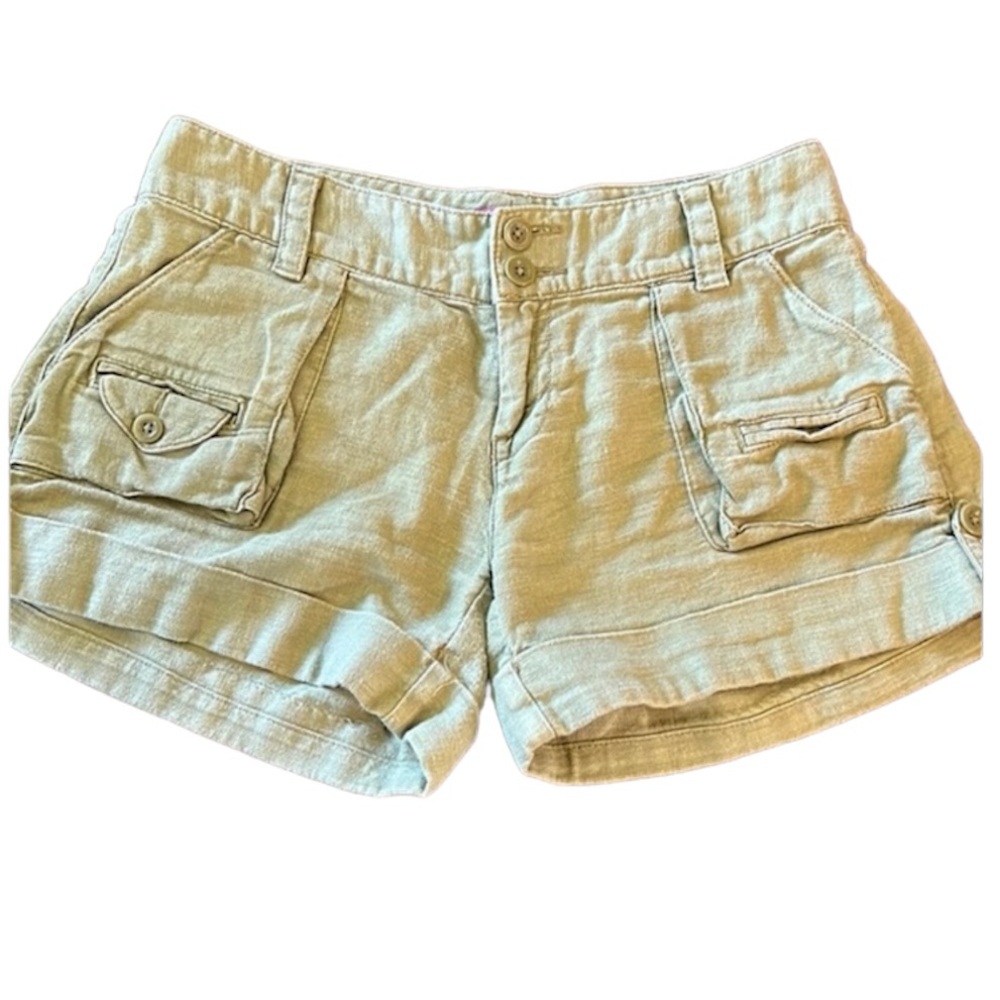 Old Navy ultra low waist olive green cotton linen blend shorts size 4